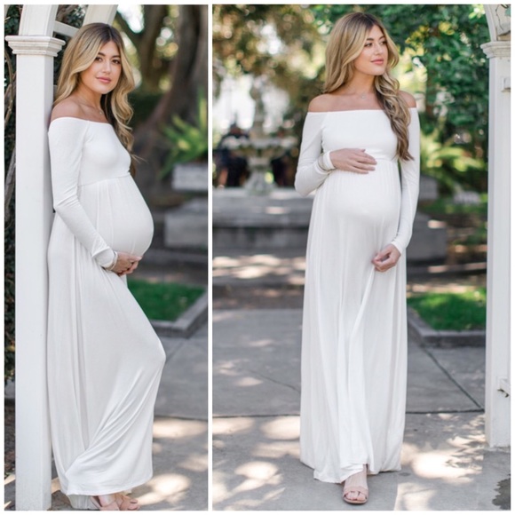 pink blush white maternity dress